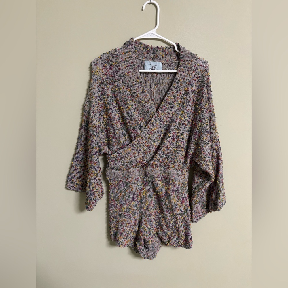 Judith March Size Small Confetti Pop Knit Flared Sleeves Surplice Sweater Romper
